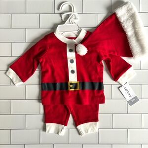 3M🎅🏻 NWT Santa Baby Suit Red Outfit & Plush Faux Fur Hat NEW 3Piece Set Carter’s
